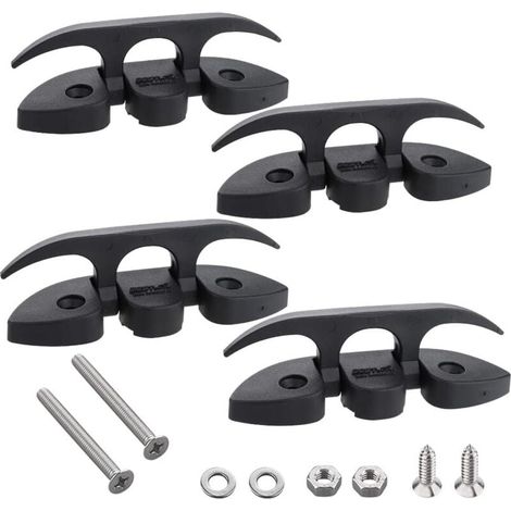 Cales pliantes, cales à base relevable avec vis longues et courtes. Nylon de qualité marine, noir, 2 trous (1/4)