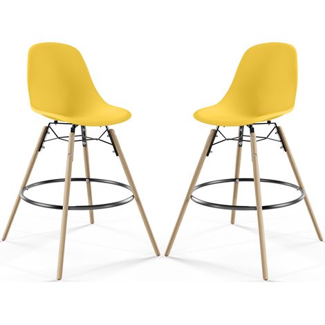 Bar Stool - Scandinavian Design - Wooden Legs - Pack of 2 - Skögur (1/5)