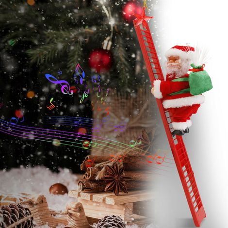 Échelle musicale animée du Père Noël, échelle de décoration de Noël, échelle lumineuse rouge en forme de sac à dos musical pour vieil homme