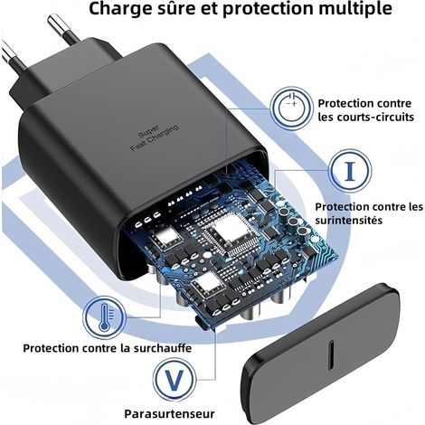 Caricabatterie 45W Super Charge Rapide per Galaxy S24+, S24 Ultra, S23+, S23 Ultra, S22, S21, Note20, A54, A53, Z Fold5, Flip5, Fold4, Flip4, Tab S8 Ultra - Prize Secteur Adattatore USB C con cavo USB (1/4)