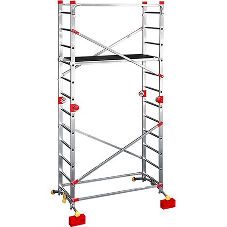 Hailo – Échafaudage multifonction 1 plateau – Hauteur de travail max. 4.33m – Antidérapant alu/bois – Pour chantiers humides et dénivelés (1/10)