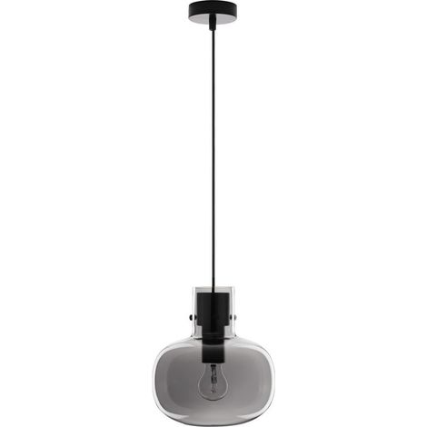 Merano Josef 22cm Globe Suspension Plafonnier Verre Fumé Cordon Noir Base Métal Noir LED E27