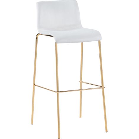 Sgabello da bar x1 in velluto crema con struttura in metallo dorato a quattro gambe stile chic e moderno 100005828