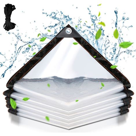 Bâche transparente armée Extérieur avec Oeillets, Bâche en Plastique PVC Bâche Imperméable Transparente Indéchirable et Coupe-Vent Bâche 3x3m (1/4)