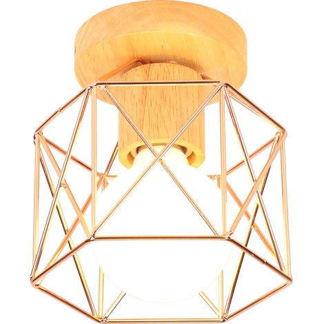 Plafones Modernas Lámpara De Techo Vintage Retro Pantalla De Jaula De Metal Para Dormitorio Pasillo Cocina Sala De Estar Oro Rosa