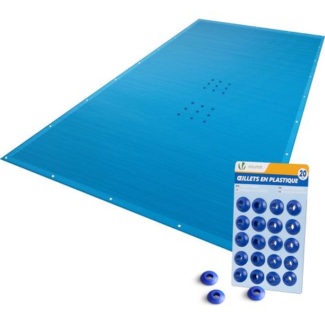 Bâche Piscine Rectangulaire en Polyéthylène 160g/m2 Bâche Imperméable Résistante Double Couche avec Oeillets en Aluminium Couverture Étanche 4x8m Bleu Foncé (1/5)