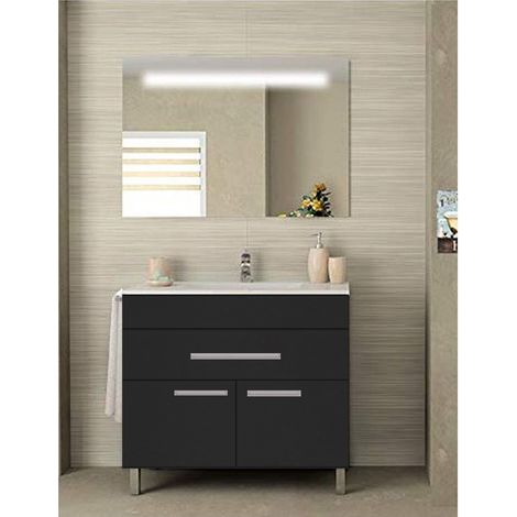 Conjunto de Baño Bahia 2 puertas y un cajón - 7 colores distintos -15 medidas - incluye mueble, lavabo y espejo - Grafito 70 x 45 cm (1/3)