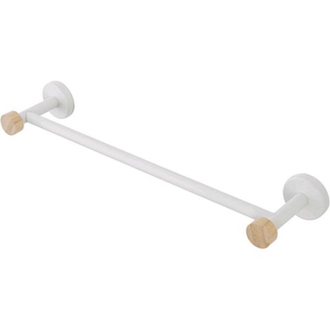 Porta asciugamani da Muro 40 cm per Bagno in Acciaio Colore Bianco e Bambu' da Parete (1/2)
