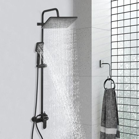 Duschsystem mit Duscharmatur, Regendusche Höhenverstellbar, Duschamaturenset inkl Mischbatterie Dusche, Kopfbrause, Handbrause, Brausestange und Schlauch, Duschset mit Armatur, Schwarz (1/5)