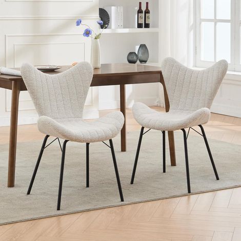 Lot de 2 chaises de salle à manger en tissu chenille, dossier capitonné, pieds métal croisés (1/5)