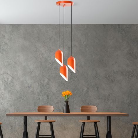 Lustre orange élégant, corps en métal, diamètre 40 cm, hauteur réglable 75-121 cm, 3 douilles E27, pour les espaces de vie modernes, design élégant (1/5)
