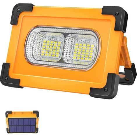 80W Projecteur LED Rechargeable 4 Modes Super Brillant Lampe de Travail Projecteur LED Portable avec Pannea Solaire Lampe Chantier pour Chantier, Camping, Pêche, éparation de voiture, Bricolage (1/5)