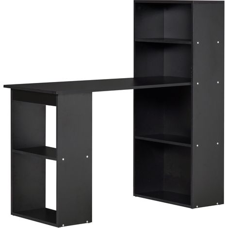 HOMCOM Computertisch 120x55x120 cm Schwarz, Computertisch mit 6 offenen Regalfächern, Aufbewahrungseinheit für Studio-Schlafzimmer