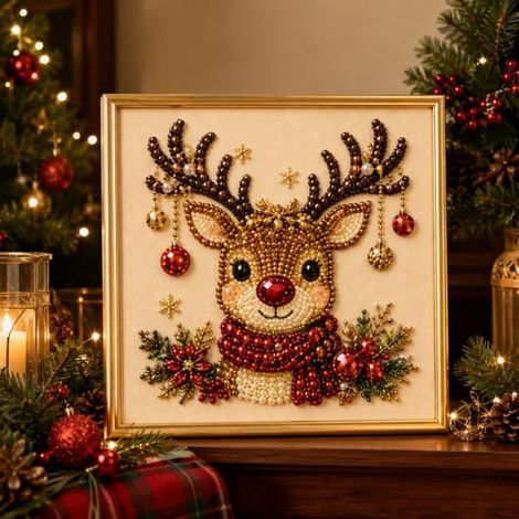 New DIY Christmas Pearl and Diamond Painting Art Set - Style C - 3030cm Wooden Frame Printed Unstretched Frame