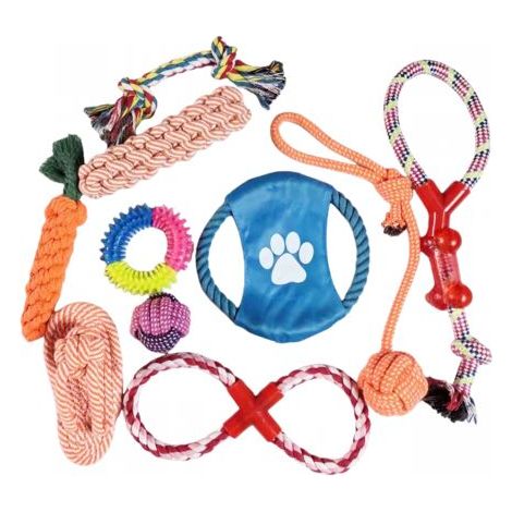 Ensemble de 10 jouets pour chien, jouets à mâcher en corde de coton indestructible, jouets de dentition - Couleurs variées (1/4)