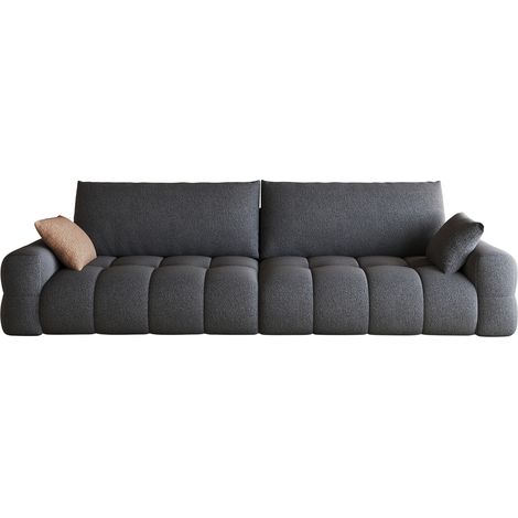 FurnitureR Dunkelgraues 4-Sitzer Sofa 260 cm mit Tiefem Sitz, Breites 4-Sitzer Sofa mit dunkelgrauem Stoff, 55 cm tiefem Sitz, weicher Schaumfüllung und Nutzung ohne Montage. (1/5)