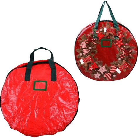 Sac de rangement anti-poussière pour couronne de Noël, sac de rangement rond, rouge (1/5)