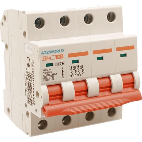 MCB Interruttore Magnetotermico Automatico Curva D 4P 4M 10000A AC 400V IP20 PB8H, Corrente Disponibili 16A 20A 25A 32A 40A 50A 63A  (D40A)