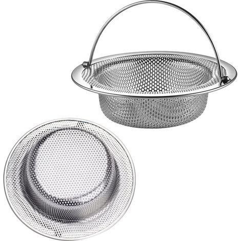 Lot de 3 crépines d'évier avec poignée en acier inoxydable, grille d'évier de cuisine, pour crépine anti-obstruction d'évier de cuisine/salle de bain (11 cm de diamètre) (1/5)