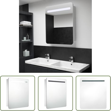 The Living Store Armoire de salle de bain à miroir LED 68x9x80 cm - Armoire Salle De Bain - Meuble Salle De Bain - Miroir Led - Éclairage Vanity - Rangement Salle De Bain (1/5)