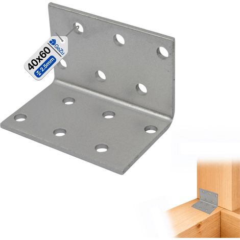 Équerre d’assemblage renforcée galvanisée 40 x 40 x 60 mm – plaque perforée connecteur métal fixation charpente bois réparation meubles – GeZu Impex