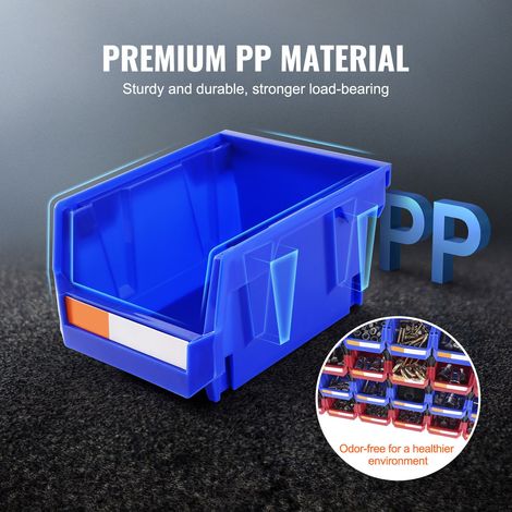 Boîtes de rangement empilables en plastique PP, 137x105x78 mm, suspendues, bleu/rouge, lot de 24, bac organisation garage bureau cuisine (1/5)