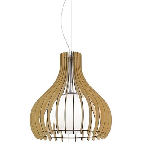 Lampe à suspension en bois Tindori, érable en verre, blanc 1X40W H: 200 Ø 50cm (B-Ware) (1/3)