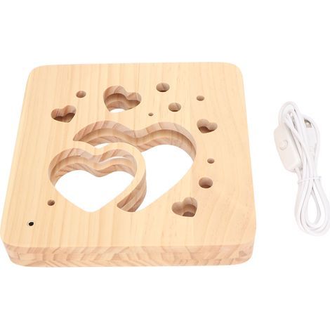 Geschnitztes Kiefernholz-Nachtlicht mit 3D-LED, durchbrochener Herzform, USB-betrieben, romantische Dekoration zum Valentinstag (1/5)