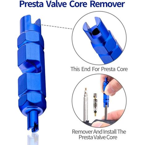 Presta, outil de retrait de noyau de valve Schrader, réparation de pneu d'extension de valve, clé bleue, adapté aux pneus de vélo, voiture, vélo, moto (2 pièces) (1/3)