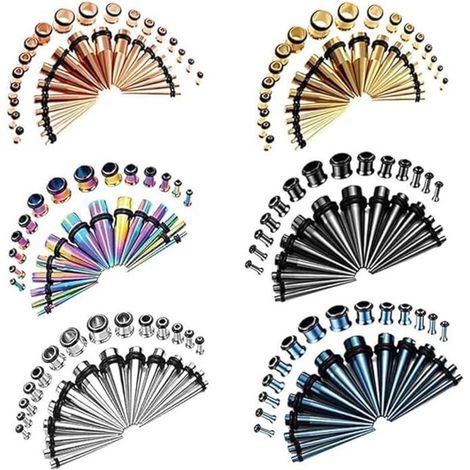 Combinaison d'extension d'oreille conique pointue en acier inoxydable populaire de 36 pièces (noir) (1/5)
