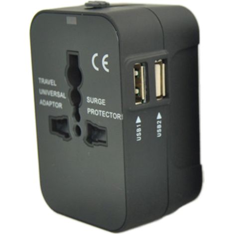 Adaptateur De Voyage Universel - Prises EU UK US AU - 2 Ports USB - Compact 7,7 X 5 X 4 Cm - Pour Appareils 100-250 V - 1 Pièce (1/5)