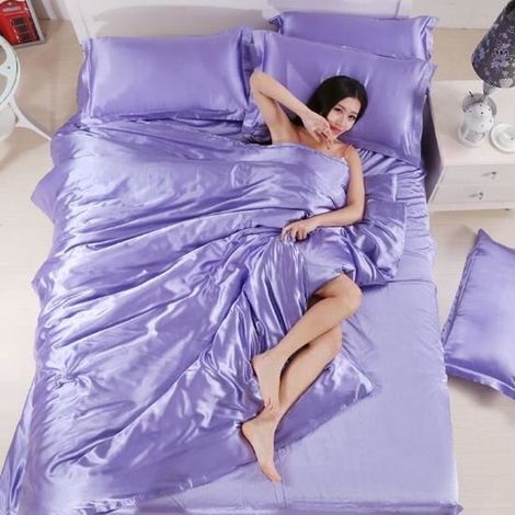 4PCS Housse de Couette 2 Personnes Parure de Lit en Soie 220240CM Violet Clair (1/2)