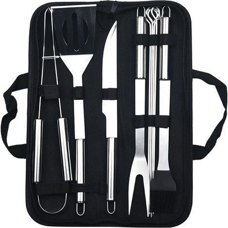 Ensemble de 9 ustensiles de barbecue en acier inoxydable avec sac de rangement, grillades outdoor (1/5)