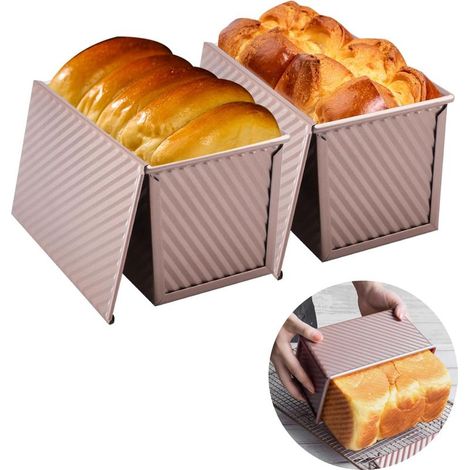 2 Pièces Moule à Pain Antiadhésif Ensemble Moule a Pain de Mie Acier au Carbone Avec Couvercle Capacité 0,9 Kg Convient Pour La Cuisson De Toasts(Or Rose) (1/5)
