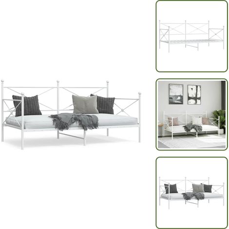 Tagesbett ohne Matratze Weiß 100x200 cm Stahl - Ausziehbares Tagesbett - Ausziehbare Tagesbetten - Schlafbett - Gästebett