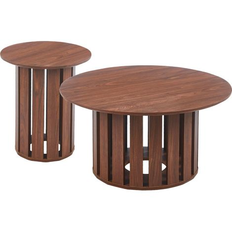 Lot de 2 Tables Basses Rondes "Luisa" 80cm Bois Noisette (1/5)