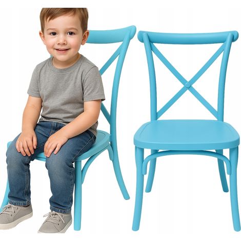 Sedia per bambini, sedia boho in plastica, blu (1/5)