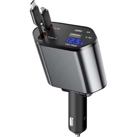 Adattatore per caricabatterie da auto, ricarica rapida da 120 W, design retrattile, 4 in 1 (1/2)
