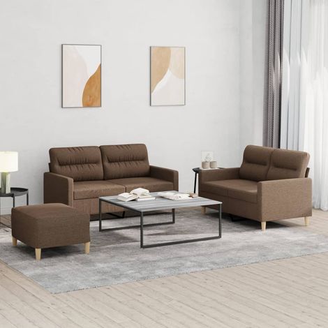 3-tlg. Sofagarnitur mit Kissen Braun Stoff (1/5)