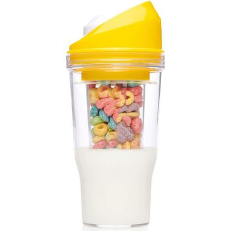 Gobelet à céréales portable qui conserve le croustillant des céréales. Compatible lave-vaisselle. Fabriqué en plastique sans BPA. (Jaune)