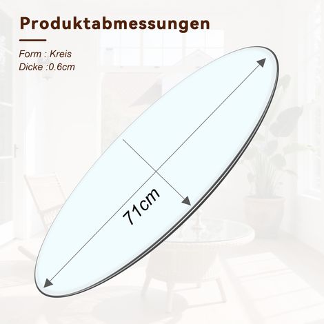 Table en verre trempé rond – 71 cm de diamètre, 0,6 cm d'épaisseur, solide et compact. Prêt à l'emploi. Parfait pour cuisine, salon, salle à manger.