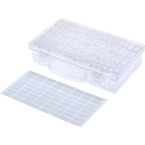 Caja de plástico transparente para guardar diamantes, con asa, juego de 64 unidades, con etiqueta, para accesorios, herramientas y cuentas de joyería para bordado y pintura con diamantes. (1/5)