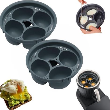 Cocedor de huevos (juego de 2), Apto para Thermomix TM7, TM6, TM5, TM31, Capacidad para 4 huevos, Inserto de vapor multifuncional, carne (1/5)