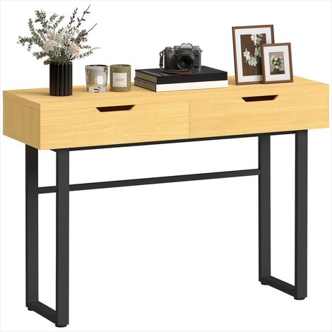 Console 110 cm avec 2 tiroirs bois naturel et cadre en métal (1/5)
