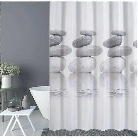 Rideau de douche 120x180 cm gris galet textile résistant à la moisissure et imperméable avec 12 anneaux de douche (1/3)