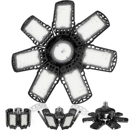 Éclairage de garage LED, 7 000 K, éclairage façonnable avec 7 panneaux réglables et 1 panneaux réglables, plafonnier d'atelier LED E26/E27 pour entrepôt, atelier, salle de sport, sous-sol (1/5)