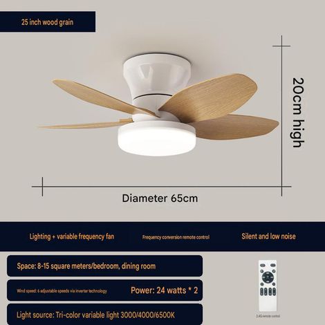 Ventilateur de plafond avec éclairage LED silencieux, pales aspect bois 25 pouces (65 cm), moteur à fréquence variable, pour chambre, salon et bureau, 1 pièce, Bois clair (1/5)
