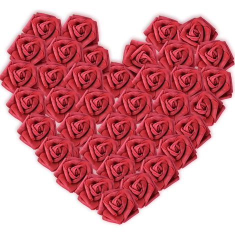 100 roses rouges artificielles de 7 cm, accessoire de coiffure pour la Saint-Valentin, la Toussaint, un anniversaire, un mariage ou une cérémonie (rouge vin). (1/5)