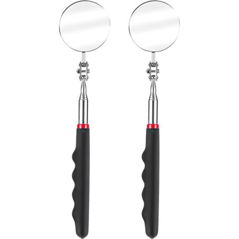 Lot de 2 miroirs d'inspection télescopiques rotatifs à 360 ° en acier inoxydable avec long manche rond extensible pour techniciens, mécaniciens, artisans, tests et observations -