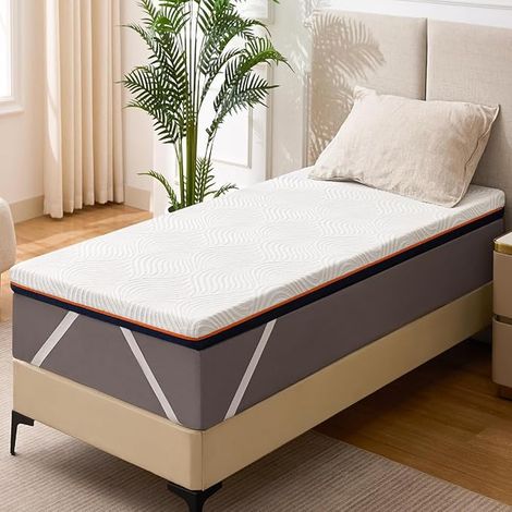 Surmatelas Mémoire de Forme 90x200cm – 10CM Mousse Haute Densité Surmatelas Ergonomique Respirant avec Housse Amovible et Lavable (1/5)